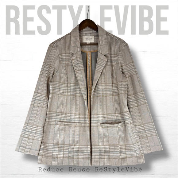 Liverpool Jackets & Blazers - LIVERPOOL Women’s Size L Blazer Jacket Knit Houndstooth Plaid Stretch